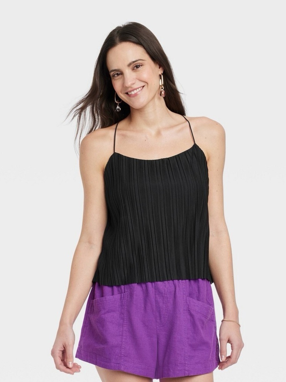 a new day Black Pleated Spaghetti-Strap Camisole